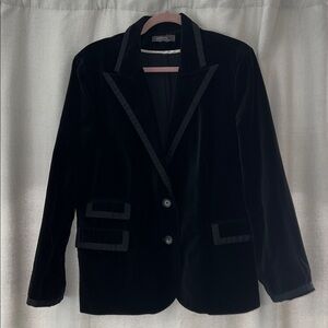 Elegant Black Velvet Blazer with Satin Trim